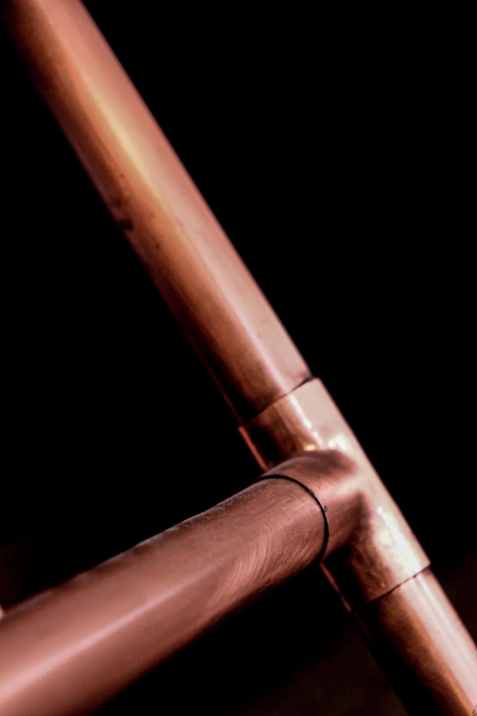 Example: close-up of new copper plumbing pipes